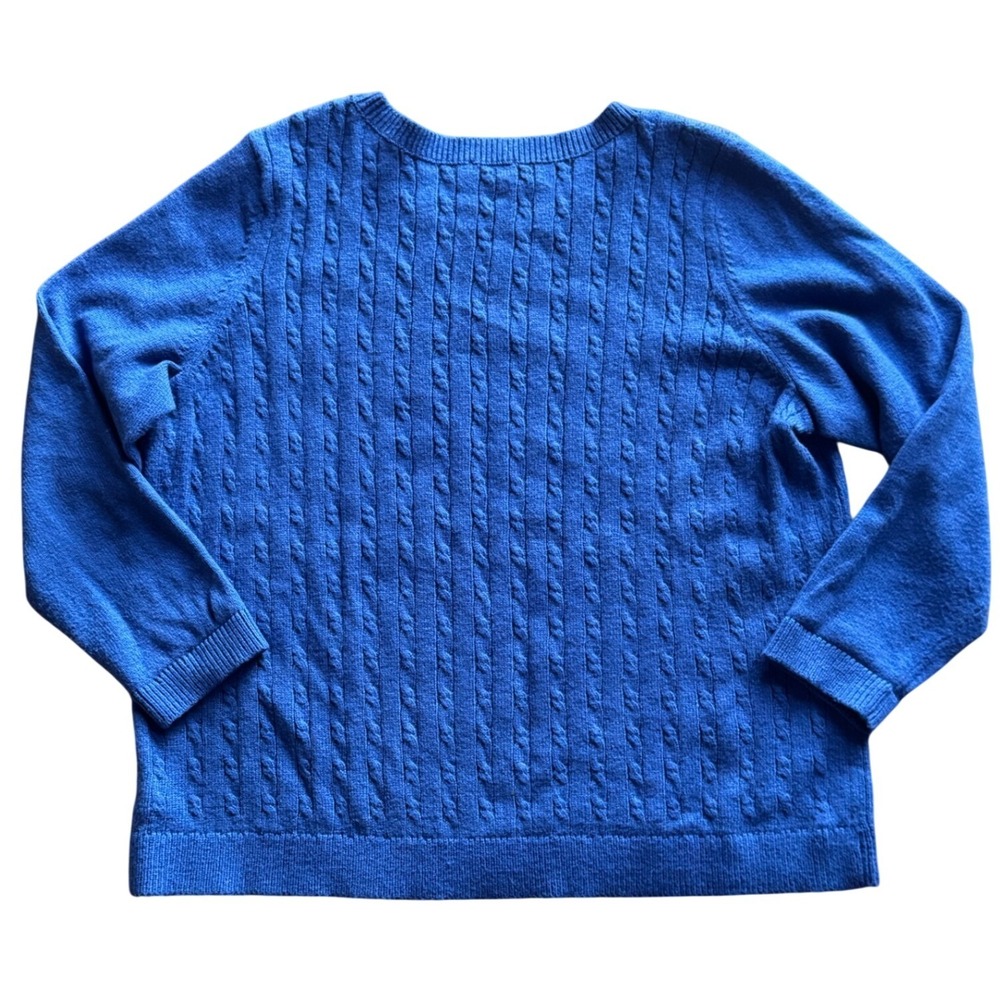 Talbots Blue Cable Knit Sweater Womens 2XP Button Shoulder Crew Neck‎ Pullover